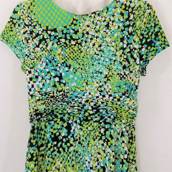 STUDIO1 Dress Women Green Multi Color Short Sleeve V-Neck Waist Detail Size 8 - Picture 5 of 8